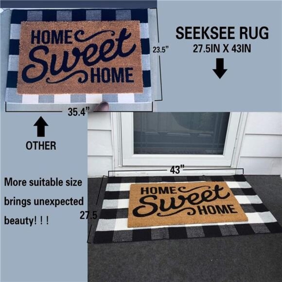 Cotton Buffalo Plaid Rug 27.5"x43" Black and White Checked Rug Washable Doormats - Picture 2 of 8